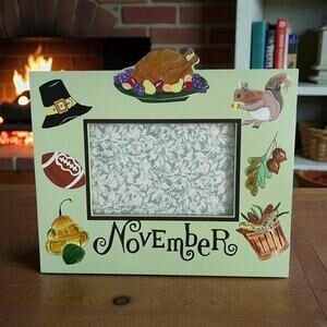 Vtg Exposures Hand Painted November Months of Year Photo Frame 4x6 Thanksgiving